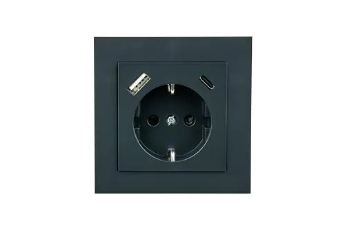 Schutzkontakt-Einbausteckdose mit USB-C™ (25W, PD 3.0) und USB-A Buchse (18W), anthrazit