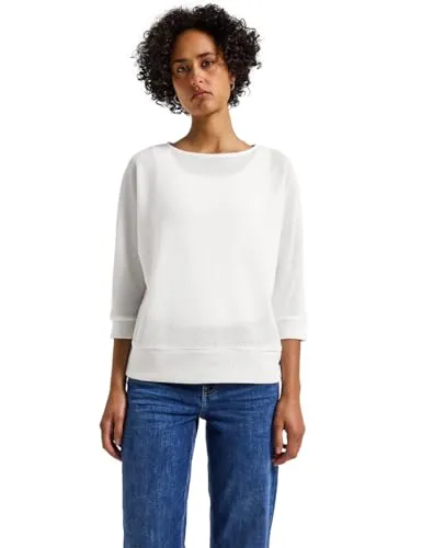 Street One Damen Strick-Look Shirt 3223747, Off White, Größe 46 - Stylisches T-Shirt für Damen im Strick-Look mit U-Boot-Ausschnitt und 3/4-Ärmeln, ideal für einen lässigen Look.