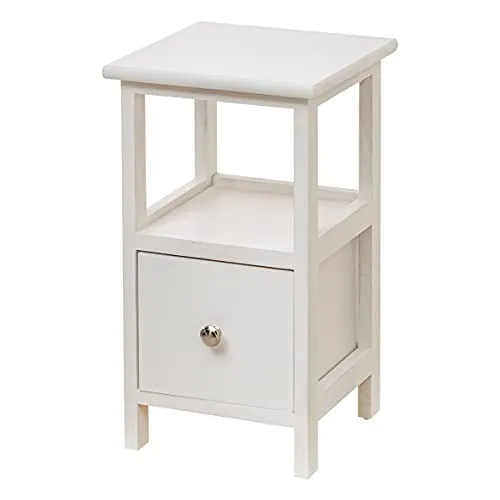Baroni Home Nachttisch, Kommode für Wohn-, Schlaf- und Kinderzimmer, Mehrzweckschrank, 1 Schublade und 1 Einlegeboden, Weiß, 25x25x44 cm