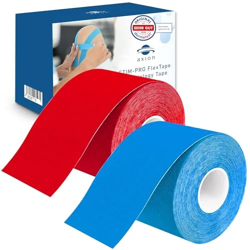 axion Kinesiologie Tape 2er Set 500x5cm | 2 Rollen wasserfeste, hautfreundliche, elastische und selbstklebende Bandage | Physio-Tape optimal für Sport & Alltag (Rot Blau)
