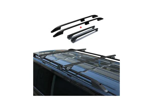 Dachreling + Dachträger für VW T5 T6 Transporter Multivan L1 Alu Schwarz 4X - Dachträger für VW T5 T6, robust und stabil, ideal für Outdoor-Aktivitäten und sicheres Transportieren von Gepäck.