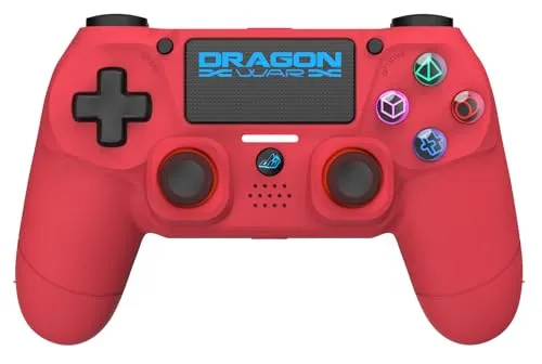 DRAGONWAR - Manette ohne Kabel Dragon Shock 4 Rot für PS4, PC und Mobile