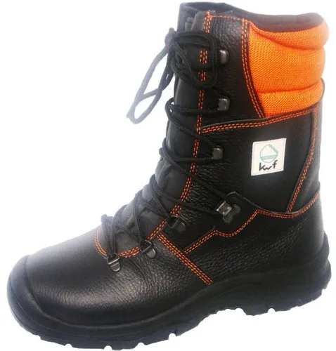 Forstschutz-Lederstiefel S2 schwarz-orange - Robuste Schuhe & Stiefel, ideal für den Forstbetrieb, mit rutschfester Sohle und optimalem Schutz für Ihre Füße.