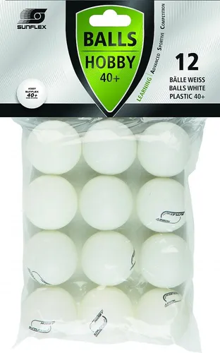 Sunflex Tischtennisball Hobby (Plastikball 40+) weiss 12er Clip-Beutel