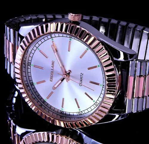 Excellanc Damen Armband Uhr – Elegante Zugbanduhr in Silber und Rose Gold - Armbanduhren für Damen mit 12-Stunden-Zifferblatt und elegantem Edelstahlzugband, perfekt für jeden Anlass.