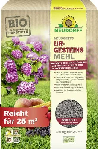 Neudorff UrgesteinsMehl - Natürliches Diabasgesteinsmehl, 2,5 kg für Bodenverbesserung und Pflanzenwachstum, umweltfreundlich und ideal für alle Bodenarten