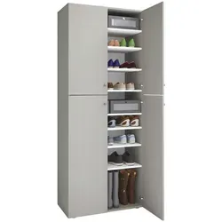 VCM my home Schuhschrank XXL Lona, 914013 grau - Büromöbelprogramme mit 8 verstellbaren Fachböden für optimale Ordnung und Stauraum. Robuste Spanplatte mit pflegeleichter Melaminharzbeschichtung.
