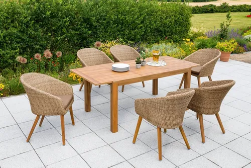MERXX Garten-Essgruppe Arrone, (7-tlg), 6 Stühle und Tisch, mit Sitzpolstern