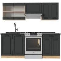 Vicco Küchenzeile R-Line, Anthrazit Landhaus/Goldkraft Eiche, 200 cm - Küchenzeilen mit höhenverstellbaren Füßen für perfekte Anpassung, elegantes Design und flexible Konfigurationen für Ihre Traumküche.