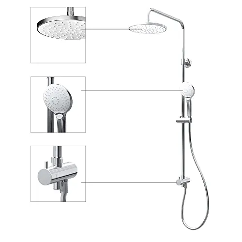 Schulte Duschsystem DuschMaster Rain III White Style - Brausegarnituren mit runder Kopfbrause und Handbrause, inklusive Wassersparfunktion und einfacher Wandmontage – für ein luxuriöses Duscherlebnis.