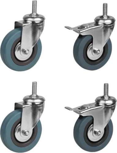 BKshop | Schwerlastrollen 4 x 100 mm, Lenkrollen, 2er mit Bremse, Tragfähigkeit 260kg, Transportroller, Bockrollen, Möbelrollen