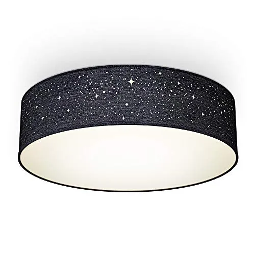 B.K.Licht Deckenlampe mit Sterneneffekt - Elegante Deckenlampe mit Stoffschirm in Schwarz, ideal für Wohnzimmer, Schlafzimmer oder Flure. Schafft eine warme Atmosphäre und ist für E27 Leuchtmittel bis 40W geeignet.