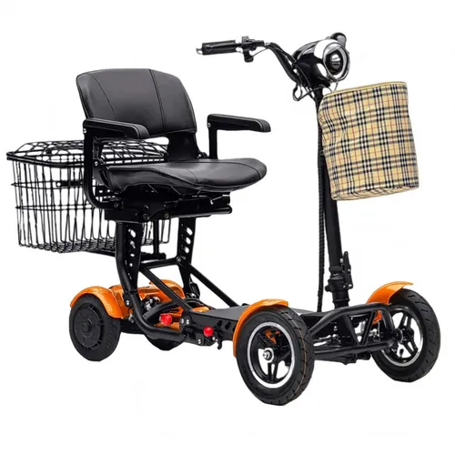 Best Ager Fold Elektro Seniorenmobil Faltbar 4-Rad 6 km/h Orange - Faltbares 4-Rad Elektromobil für drinnen und draußen mit einer Reichweite von bis zu 40 km. Ideal für den täglichen Einsatz mit praktischen Funktionen wie Warnblinker und LED-Scheinwerfer.
