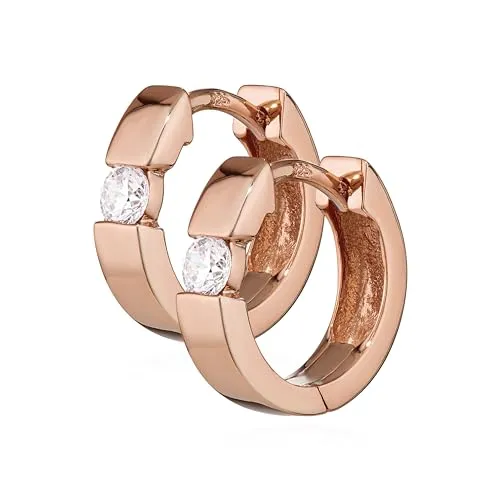 NKlaus Paar 925 Sterlingsilber Klappcreolen in Roségold - Ohrringe für Damen aus 925er Sterlingsilber, elegant mit 999er Roségold vergoldet, ideal für jeden Anlass mit leichtem Gewicht von nur 2,1g.