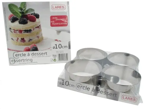 Lares Dessertring mit Ausdrückhilfe - 4er Set aus Edelstahl - Kuchenringe & Kuchenrahmen, ideal zum Schichten von Desserts und Torten, rostfrei und spülmaschinenfest, Made in Germany.