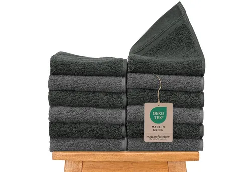 Hausfelder Handtücher Gästehandtücher Farbmix 12er Set, 50x30cm, Farbe: Anthrazit/Grau, Frottier (12-St), Mit Aufhängeschlaufen, 100% Baumwolle, weich, saugfähig, Uni-Farben