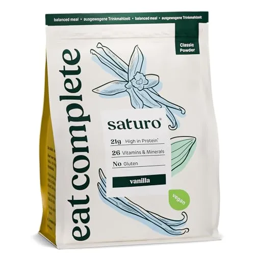 Saturo Mahlzeitersatz Shake Vanille | Proteinpulver Mit 25g Vegan Protein & 26 Wertvollen Nährstoffen | 1,43kg