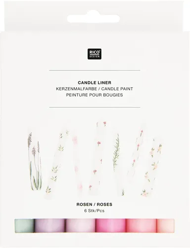 Rico Design Candle Liner Set Roses 6 Stück 30 mL Kerzenmalerei Set Blumenmuster