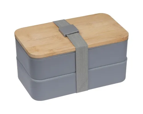 Macma Lunchbox Große Brotdose / Lunchbox / 2-stöckig / mit Besteck / Farbe: grau