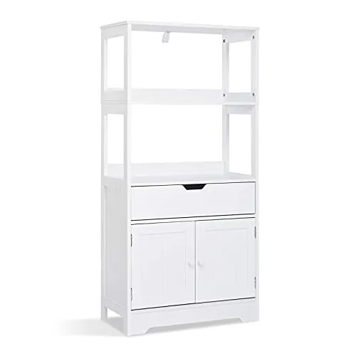 Mondeer Hochschrank Bad, 2 Ablagen Schublade 2 Türen, Weiß, 60x30x121 cm | Zeitloses Design, viel Stauraum. Ideal für Bad, Küche, Wohnzimmer. Standregal, platzsparend, vielseitig.