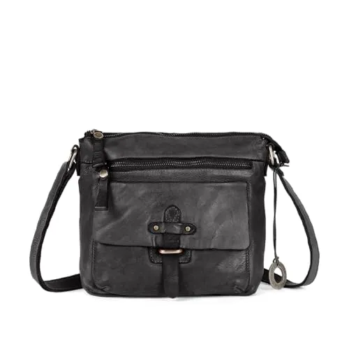 Cas8 Umhängetasche DINA, Crossbody Tasche aus Premium Leder, Damentasche in lässigen Design, stufenlos verstellbarer Schultergurt, perfekt für den Alltag, graphite