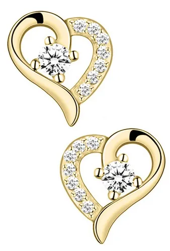 Goldene Herz Ohrringe aus 925 Sterling Silber mit Zirkonia für Damen und Mädchen - Hochwertige Herz Ohrstecker aus 925 Sterling Silber mit funkelnden Zirkonia-Kristallen. Perfekt als Geschenk in einer eleganten Box mit Gravur 'Für Dich'. Ideal für jeden Anlass.