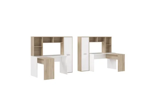 FORTE Schreibtisch Eilat 173 x 152 x 116 cm - Moderner Schreibtisch mit 6 offenen Fächern und höhenverstellbaren Einlegeböden, ideal für ein organisiertes Arbeitsumfeld.