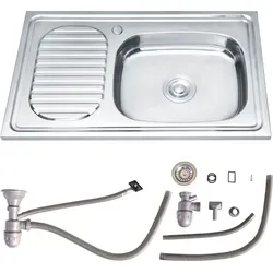 Einbauspüle Edelstahl 75x45 cm mit Rundbecken rechts und Abtropffläche links