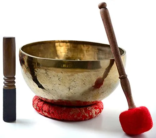 Klangschale handgedengelt 1600 g - 1700 g mit Zubehör 4teilig