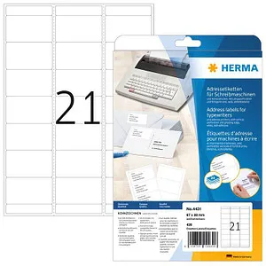 HERMA Adressetiketten 4431 weiß 67,0 x 38,0 mm, 20 Blatt