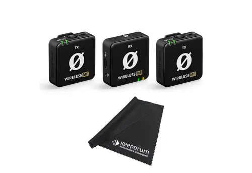 Rode Wireless ME Dual Mikrofon-System mit keepdrum Mikrofasertuch - Kabelloses Mikrofon-System für Videofilmer, Interviews und Podcasts. Plug and Play, mit externem Lavalier-Anschluss und im gebührenfreien 2.4-GHz-Band.