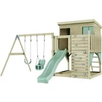 OutdoorToys Spielturm Nils grün - Spielplatzgerät für Kinder ab 3 Jahren, aus hochwertigem nordischer Fichte in mintgrün, ideal für kreative Abenteuer im eigenen Garten.