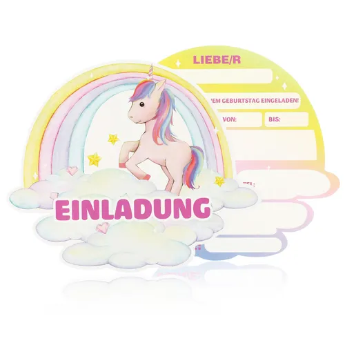 CraftWerk Einhorn Einladungskarten 12er Set - Geburtstagseinladung für Mädchen