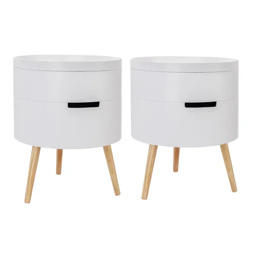 Nachttisch 2er Set Nachtkommode Nachtschrank Beistelltisch Weiß TS50ws-2