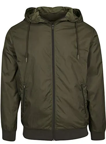 Build Your Brand Herren Windrunner Jacke - Funktionsjacke für Männer in Olive, ideal für windige Tage, mit luftundurchlässigem Material und Mesh-Fütterung für optimalen Schutz.