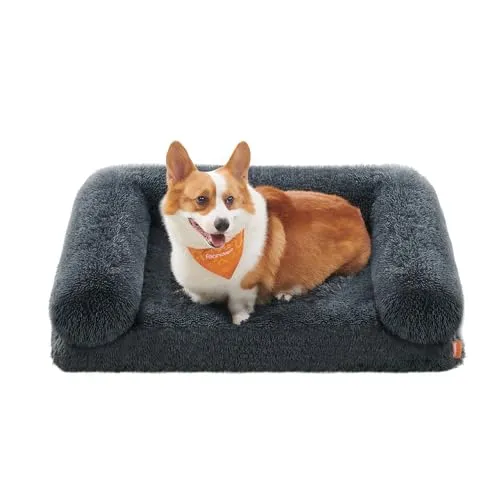 Feandrea FluffyHug Hundebett, Hundekissen Größe L, Hundematte für mittelgroße Hunde, Hundesofa Noppenschaumstoff, Bezug abnehmbar und waschbar, 91 x 68 x 16 cm, dunkelgrau PGW232G02V1