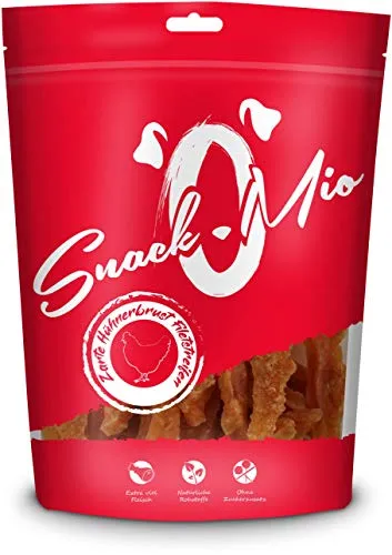 SnackOMio – Premium Hundesnack – zarte Hühnerbrust Filetstreifen, getreidefrei, 1er Pack (1 x 70g)