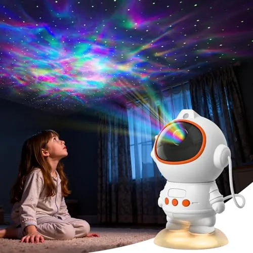Fokky Sternenhimmel Astronaut Projektor, LED Nachtlicht Kinder mit 8 Sternenhimmel-Modi und Sternenprojektions-Nachtlichtfunktion, Fernbedienung, Galaxy Projector mit Timer für Kinder und Erwachsene