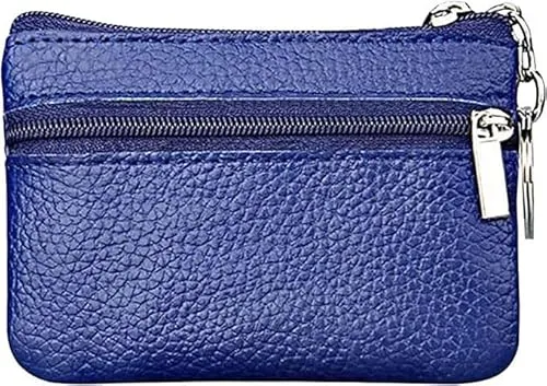 Moorle Damen Echtleder Münzbörsen Mini, Schlüsselbörse Geldbörse, Blau Geldbörse Münzbeutel Klein Herren, Schlüsseltasche Leder Tasche mit Schlüsselanhänger