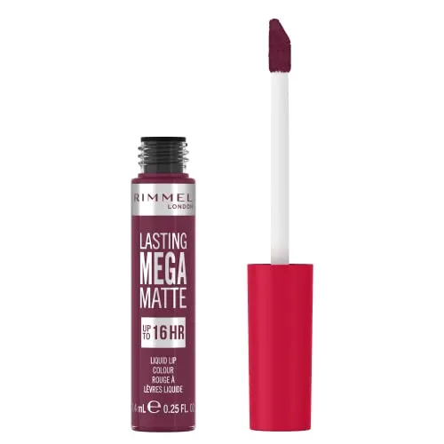 Rimmel London Lasting Mega Matte Flüssiger Lippenstift, langanhaltend, feuchtigkeitsspendend, vegane Formel, 940, Rock me Purple, 7,4 ml