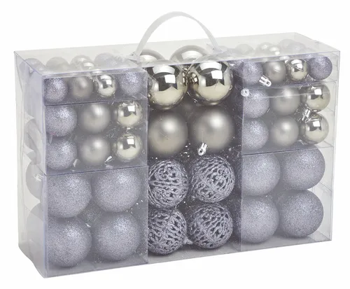 Weihnachtskugeln bruchsicher - 100 Stück / grau - Christbaum Kugeln Baum Schmuck