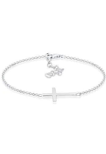 Elli Armband Kreuz Horizontal Schlicht 925 Silber - Silberarmband aus 925 Sterlingsilber, 16 cm lang, elegantes und zeitloses Design ohne Stein, perfekt für jeden Anlass.