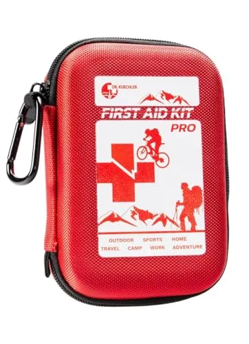 Dr. Küchler Medical PRO Erste-Hilfe-Set Outdoor - 35-teiliges First Aid Kit für Wandern, Fahrrad & Camping - wasserdicht, DIN-konform mit Kompass, Notpfeife & Kompass Color First AID KITS:rot'