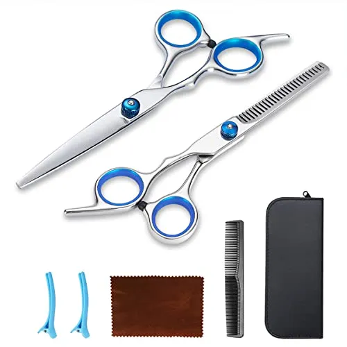 Kyraton Professionelles Friseur Haarscheren Set mit Schneideschere, Effilierschere, Kamm, Clips, Reinigungstuch, Etui, Premium-Friseurschere für Salon und Zuhause.