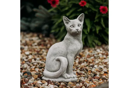 Gartenfigur Stehende Katze, H. 40 cm - Gartendekoparadies - Frostsichere Gartenfigur mit 12 kg Gewicht. Diese liebevolle Katze mit aufmerksam gehobenem Kopf ist ein perfekter Blickfang für Garten und Hauseingänge.