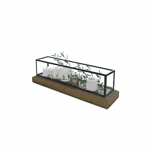 Loberon Windlicht Curgy - Stilvolles Design mit Stahl-Rahmen und Tannenholzfuß - Windlicht aus Stahl und Glas, vielseitig einsetzbar für kreative Dekorationen, perfekt für Wohnzimmer oder Balkon.