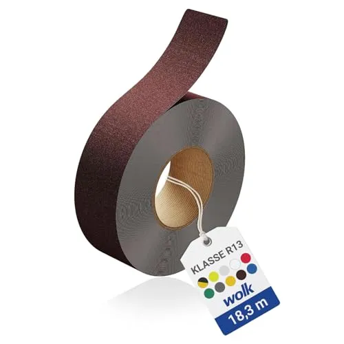 wolk Antirutsch Klebeband R13 Braun (50,0 mm x 18,3 m) – Selbstklebendes Anti-Rutschband für Treppen, Rampen & Böden – Rutschhemmung nach BGR 181 – Innen & Außen, extrem belastbar