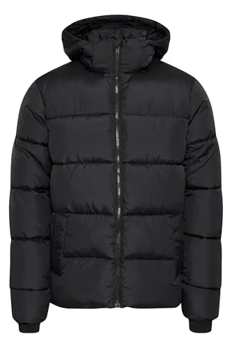 Blend BHZipke Herren Steppjacke Winterjacke Jacke mit abnehmbarer Kapuze hohem Kragen Kinnschutz Eingrifftaschen Label-Details Regular fit, Größe:XL, Farbe:Black (194007)