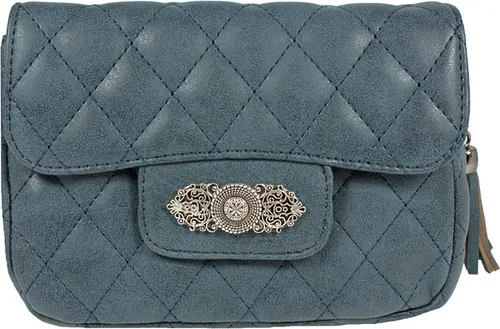 Trachtenland Trachtentasche Alessia - Dunkelblau, Gesteppte Handtasche - Handtasche für Trachtenoutfits und Alltag, aus hochwertigem Lederimitat in Wildlederoptik, mit verstellbarem Trageriemen und dekorativer Blumenapplikation.