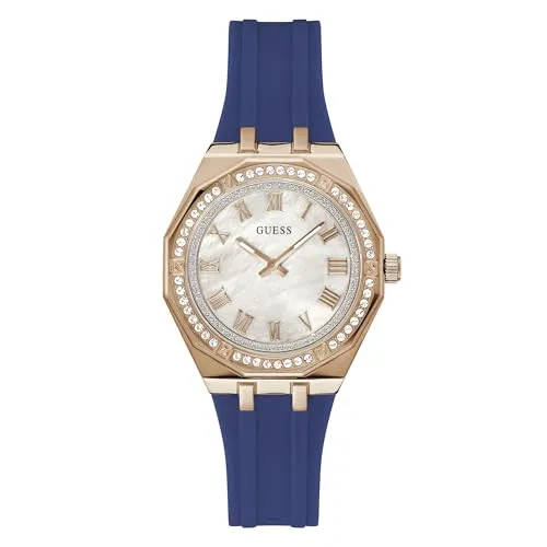 GUESS Damen-Armbanduhr GW0872L3 - Elegante analoge Armbanduhr für Damen mit 36 mm weißem Zifferblatt und blauem Armband – perfekt für jeden Anlass!
